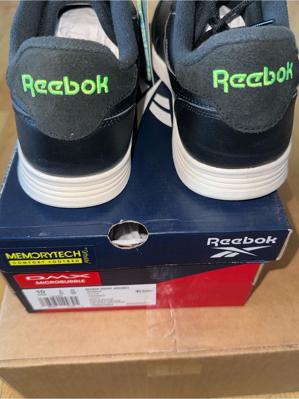Reebok Men's Memory Tech Court Advance Sneakers with Neon Green Logo- Tennis - Picture 8 of 15